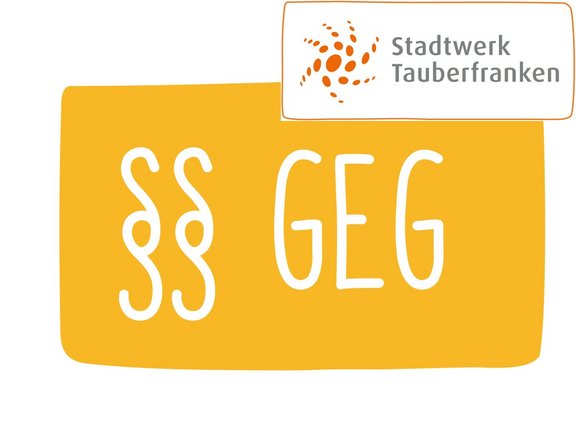Orangener Hintergrund mit Stadtwerk-Logo und in weißer Schrift "GEG"